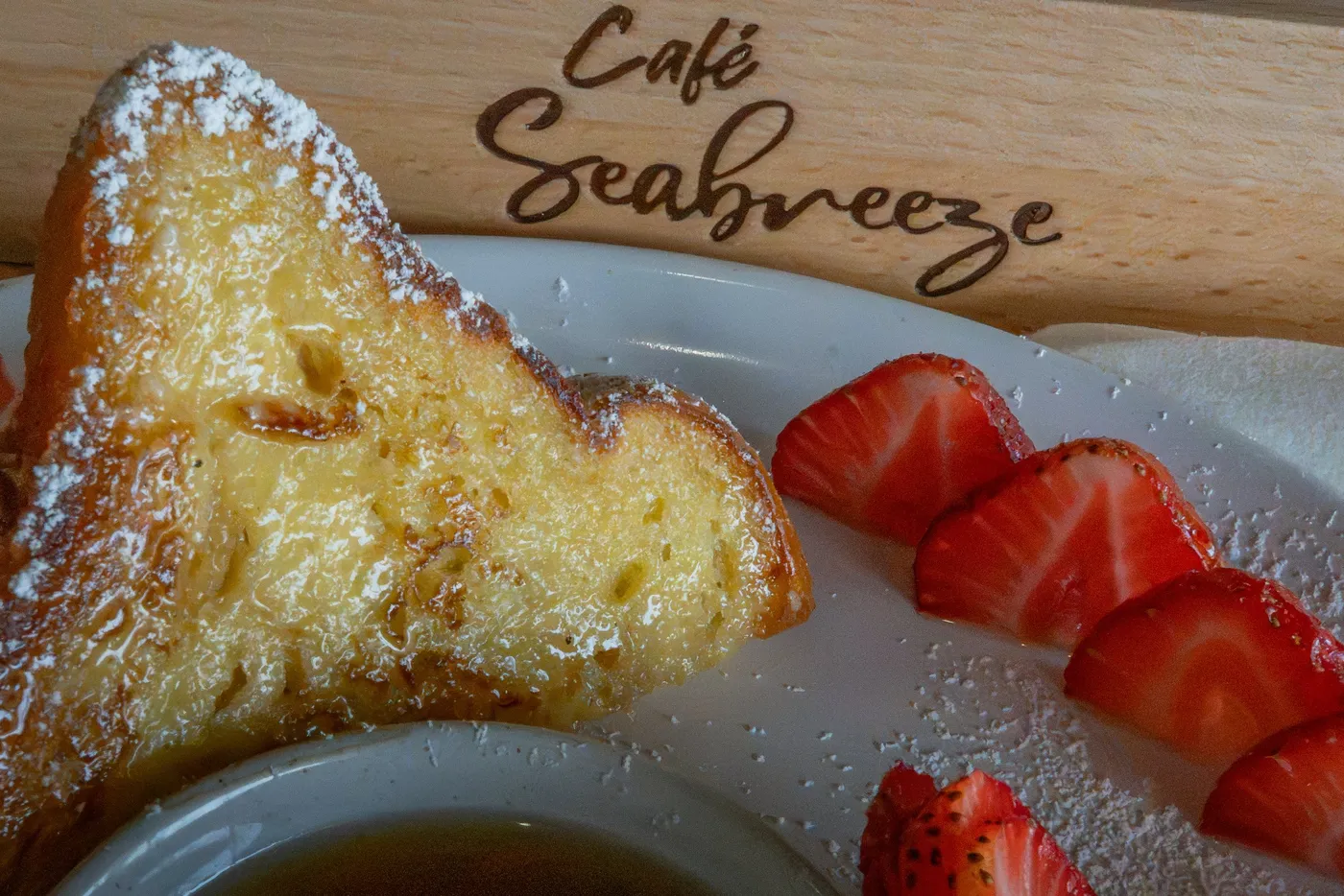 Toast with strawberries at Cafe Seabreeze